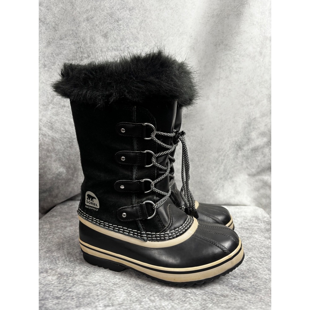 Sorel Youth Girls Caribou Waterproof‎ Nubuck & Rubber Black Boots Size 4